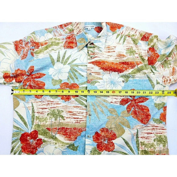 Pierre Cardin Size Large Men's Vanilla Floral Hawaiian Short Sleeve Cotton Shirt - Picture 3 of 10